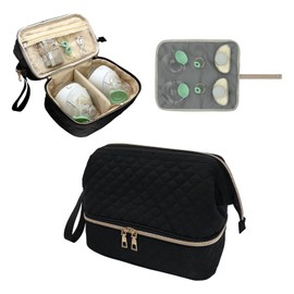 MELINON Double-Layer Wearable Breast Pump Bag for Elvie and Medela Pumps - Insulated Pockets and Waterproof Mat Included - Stylish Carrying Case for Moms on the Go (Black)