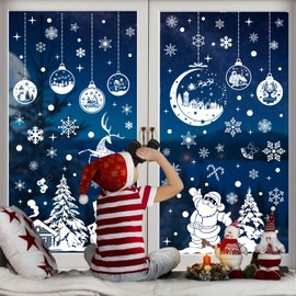 Enwokran Christmas Window Stickers, 262pcs Reusable Santa Claus Christmas Window Decals for Xmas Decorations Double Side Christmas Snowflake Window Clings for Home Office (9 Sheets, 20 * 30cm)