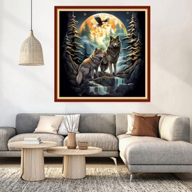 DMCVIVR Stamped Cross Stitch Kits for Beginners Adults Needlepoint Kits for Beginners Embroidery Kits for Adults Crossstitch Kit for Beginners 11CT-Moonlight Wolf 18x18 inch