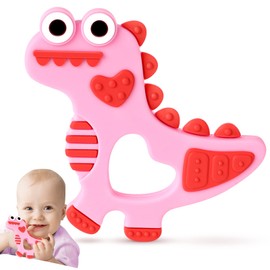 NPET Pink Dinosaur Teething Toys for Babies 3 Months Silicone Baby Teething Toy Gift Girls Boys Baby Birthday Gifts Infant Toys Chocking-Prove Design Gum Massager Baby Toy Baby Comfort