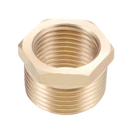 DTGN G3/4 Female x G1/2 Male Brass Pipe Fitting 1 Pack Perfect for Pipe Connections Brass Hex Head Bushing Adapter Go Gold Tone