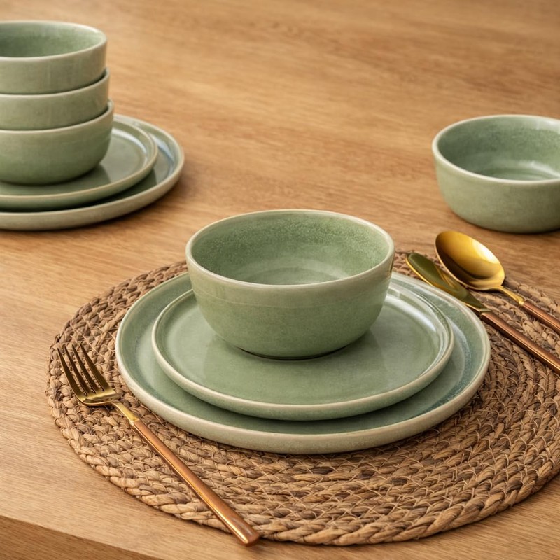 AmorArc Stoneware Dinnerware Sets,Round Reactive Glaze Ceramic Plates and Bowls