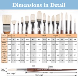 Falling in Art Natural Bristle Professional Paintbrush Set, 15PCS Long Handle Brushes for Acrylic Painting, Oil Paint Brushes of Fan, Round, Flat, Angled, and, Filbert with Storage Pouch, Brown