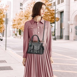 FOLOVEYA Fashion Women's Handbag Women Shoulder Bag with Flower Pearl Pendant Handbag Elegant Top Handle Bags PU Leather Shopper Shoulder Bag for Work Travel Dating, gray, L, Women's handbag