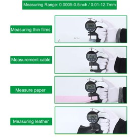 Digital Thickness Gauge 0.5 inch/12.7mm, 0.0005 inch/0.01mm, JYEASTZ Thickness Meter Inch/Metric, Suitable for Paper/Film/Leather/Wire Thickness Gauge (0.5"/0.0005")