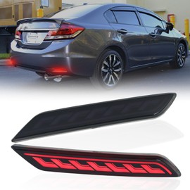 LED Rear Bumper Reflectors Fog Brake Tail Light Lamps Compatible with Honda Civic 2013-2015, Replace Stock Reflector Trim OEM 33505TR0A51 33555TR0A51 (Smoked)