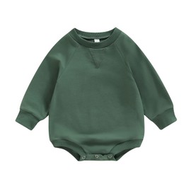 Engofs Newborn Baby Girl Boy Sweatshirt Romper Solid Color Long Sleeve 0 3 6 12 18 Months Fall Winter Clothes Green 12-18 Months