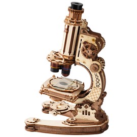 ROKR Wooden 3D Puzzle Building Kit, Real Optical Microscope with 40X-400X Magnification, STEM Science Toy for Students and Adults(ST005)