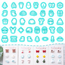 TAINSKY Winter Polymer Clay Cutters, 38 Shapes Christmas Studs Clay Earrings Cutters, Christmas Tree Clay Cutters for Polymer Clay Jewelry, Snowman Clay Cutters (Studs Clay Cutters)