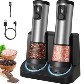 Rechargeable Electric Salt and Pepper Grinder Set – LED Display, USB-C Charging Dock, 5 Grind Settings & 100ml Capacity – Adjustable Spice Mill for Kitchen