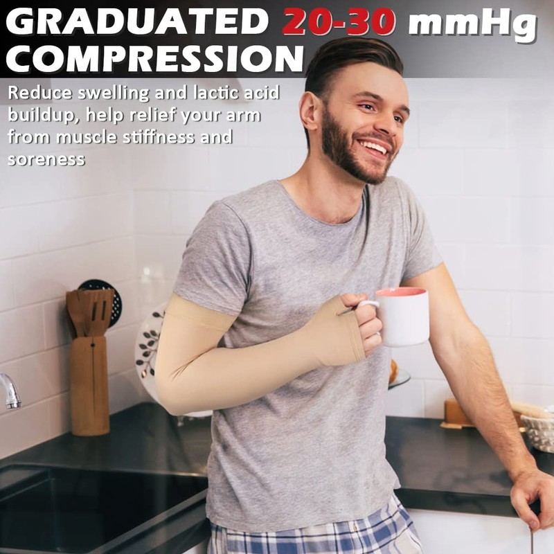 Ailaka Lymphedema Compression Arm Sleeve（Single） with Gauntlet for Men Women,