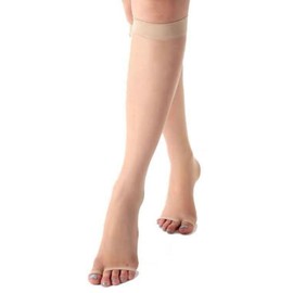 Himemaru Below Knee Open Toe Stockings Beige Open Toe Stockings 2 Pairs, beige