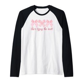 Shes Tying the Knot Bridal Shower Coquette Bows Bachelorette Raglan Baseball Tee