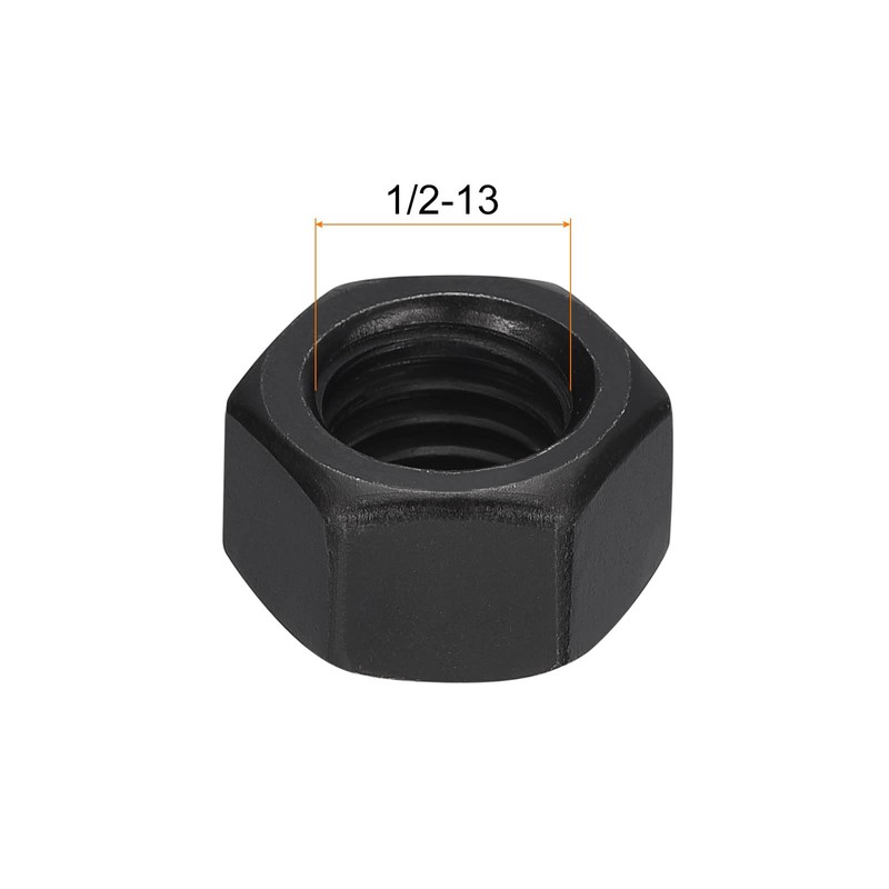 sourcing map 1/2-13 Hex Nuts, Carbon Steel Grade 8.8 Black