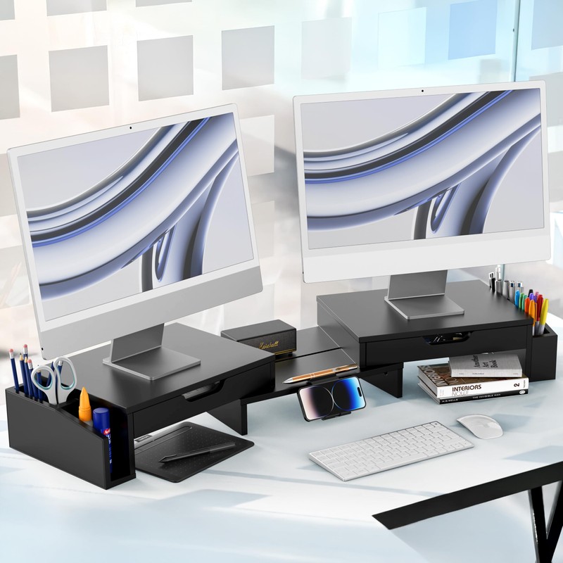 Simple Houseware Desk Dual Monitor Stand Riser with Pull-Out Drawers,