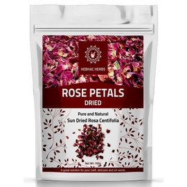 Dried Rose Petals by Hebhac Herbs Red Rose Flower Petals for Tea, Gulkand, Cooking, Baking and for Beauty Product Grown organically in India 100 g