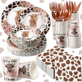 Tanlade 324 Pcs Highland Cow Birthday Decorations Birthday Party Supplies Serves 36 Baby Shower Dinner Plates for Kids Disposable Plates Cups and Napkins for Baby Shower Children's Birthday