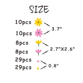 Daisy Flower and Dots Wall Decals Colorful Flower Wall Stickers for Kids Bedroom Playroom Nursery Vinyl Wall Decor Y53 (Yellow,Pink)