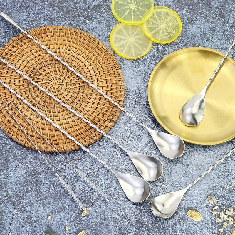 Set of 5 Bar Spoons, Stirrer, Long Cocktail Stirrer, Gin