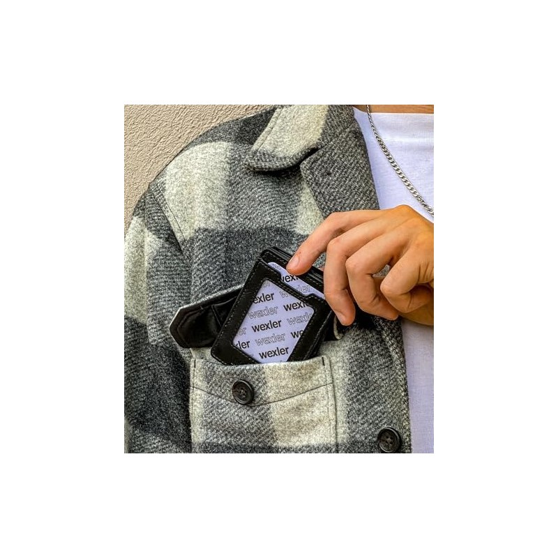 WEXLER Cartera Slim con Protección RFID, Mecanismo Pop-Up de Tarjetas