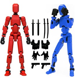 Titan 13 Action Figure, 2Pcs T13 Figure 3D Printed Lucky 13 Model Toy PVC Multi-Jointed Movable Robot Figure Desktop Decoration for Kid Adult Gift (Red, Blue)