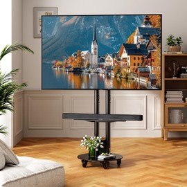 CABTE Rolling TV Stand,Heavy Duty Mobile TV Stand with Storage Shelf
