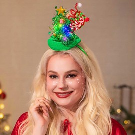 Evlry LED-Weihnachts Haarreif, grün, Leuchtender Baumhut, Stirnbänder, Weihnachts Party Kostüm, Haarschmuck für Frauen