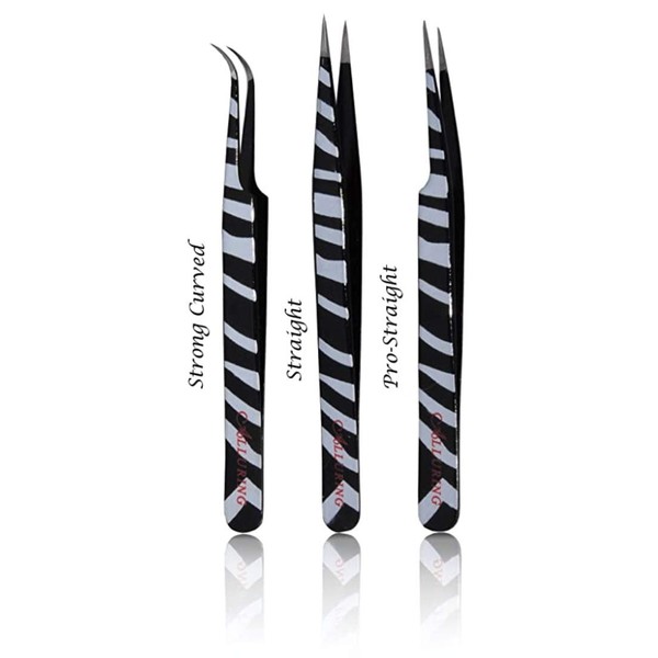 Alluring Zebra Color Tweezers for Eyelash Extension (Straight & Strong Curved)
