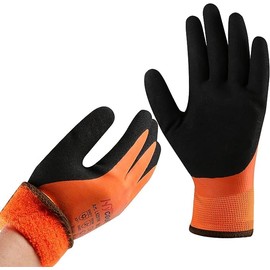DS Safety Work Gloves Winter Waterproof Thermal Warm Winter Gloves Assembly Gloves Grip Winter Work Gloves Work Double Coating Nylon Insulated Gloves Orange Size 9 / L