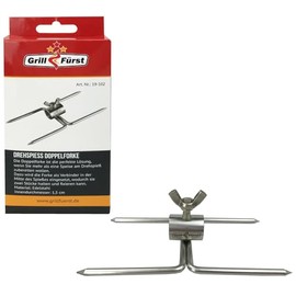 Grillfürst Stainless Steel Double Meat Clip - Universal Meat Needles for Barbecue Skewers and Rotisserie, Rotisserie Accessories for Fixing Grilled Food, with Locking Screw