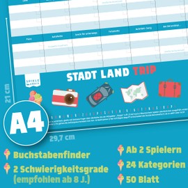 City Country River Car Trip Travel Game Holiday Quiz for the Back Seat The Game Pad A4 with 24 Holiday Categories as a Holiday Game for Travel, Car Trip, Camping for Children and Adults, 50 Sheets