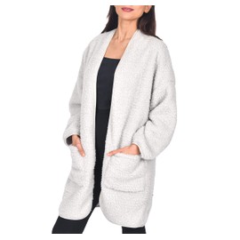 Sleepdown Womens Ladies House Coat Luxury Borg Bath Robe Rib Placket Dressing Gown Warm Cosy Loungewearr - L/XL - Light Grey
