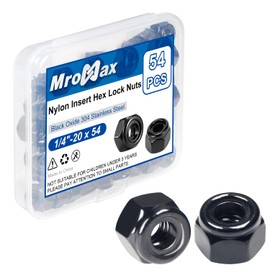 1/4-20 Locknuts 54Pcs Nylon Insert Hex Lock Nuts Self-Lock Hex Nut 304 Stainless Steel 18-8 Black Oxide Hex Drive Bright Finish for Furniture, Tools, Handle, Repairing Jobs