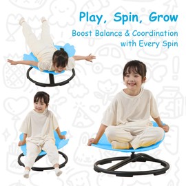 romrex Kids Sensory Swivel Chair - Fish Spinning Chair Seat for Balance, Coordination - Sensory Therapy Stool for Kids with Autism & ADHD - Active Indoor Play Chair for Home & Classroom (Blue)