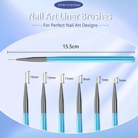 Lokaloka 5/7/9/11/13/15mm Nagel Pinsel Set für Gelnägel Nailart Nail Art Brush, 6 Stück Dünn Fein Pinselset French Fineliner Liner für UV Lack Nagellack Nägel Gel Neonail Acryl