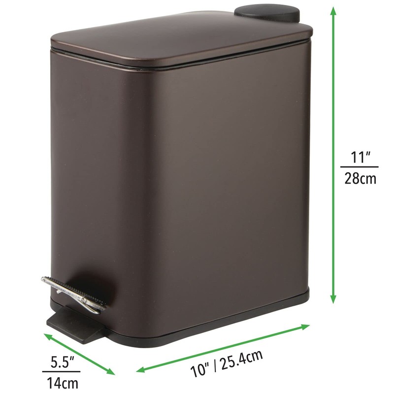 mDesign Rectangular Pedal Bin – 5 L Metal Waste Bin