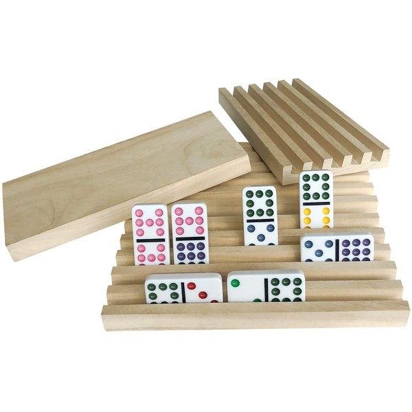 Yuanhe Set of 4 Solid Wood Domino Trays, Domino Tiles Rack, Domino Holder, Mexican Train Trays
