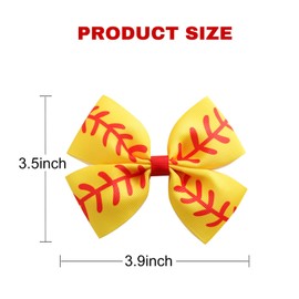 JiaDuo 4PCS Softball Hair Bow Clips for Girls Women 4 Inch Yellow Ribbon Cheer Hair Accessories Party Gift