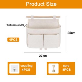 Tulov Pack of 4 Hanging Storage Bag, Hanging Organiser, Hanging Bag, 3 Compartments, Wall Hanging Storage, Wall Organiser with Sticky Hooks for Home, Office, Motorhome, Bathroom, Hallway, Children's