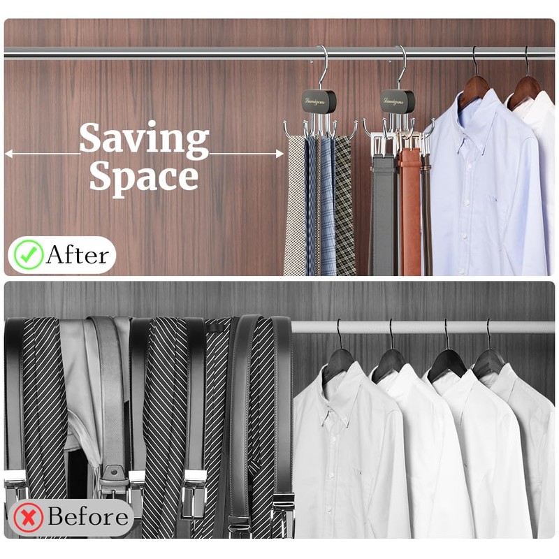 Belt Organizer for Closet,2PCS Tie Rack, Belt Tie Hanger for