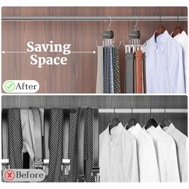 Belt Organizer for Closet,2PCS Tie Rack, Belt Tie Hanger for Closet,Tie Organizer for Men,Hanging Closet Organizer Hook for Belt, Bra, Tank Top, Tie, Scarf, Hat, Purse,Black