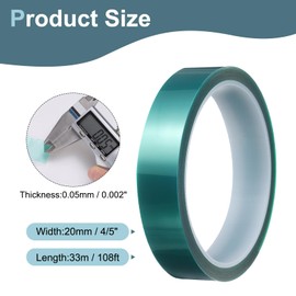 HARFINGTON 2 Rolls High Temperature Masking Tape 4/5" x108ft(20mmx33m) 0.05mm Thick PET Film Silicone Adhesive Heat Resistant Tapes for Heat Press Anodizing Circuit Board, Dark Green