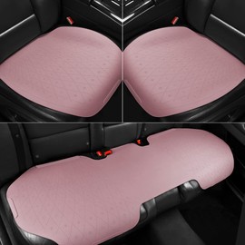 Tapha Luxury Suede Leather Universal Car Seat Cover with Headrest, Ultra-Thin and Breathable, Highlight Interior with Suede Leather, 2 Front Seat Covers and 1 Bench Seat Cover for Rear Seat (Pink)