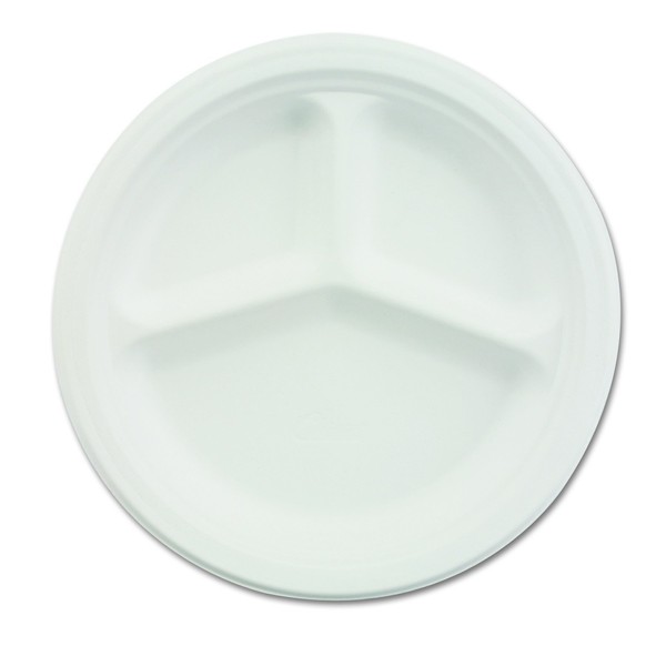 Chinet 21204CT Paper Dinnerware, 3-Comp Plate, 10 1/4" dia, White (Case of 500)