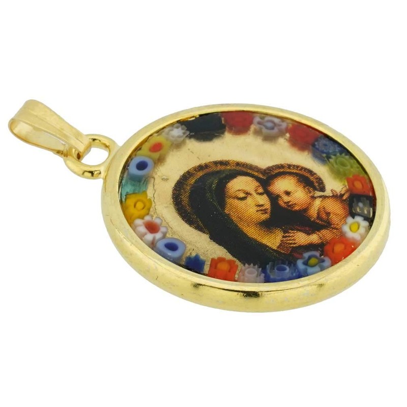Murano Glass Millefiori Madonna and Child Pendant