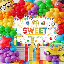 MEHOFOND 7x5ft Back to School Backdrop It's Going to Be A Sweet School Year Photography Background White First Day of Preschool Classroom Decor Students Welcome to Kindergarten Banner Photo Props