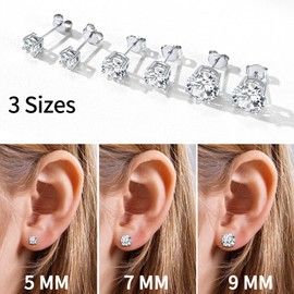 ChicSilver 925 Silver Cubic Zirconia Stud Earrings for Women Girls Black Zirconia Earrings 5 mm 7 mm 9 mm Small Stud Earrings with Zirconia for Valentine's Day Wedding Party, Sterling Silver
