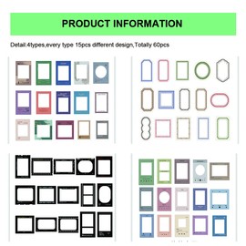 60Pcs Scrapbook Sticker Photo Frame PET Decorative Decal Stickers Paper for DIY Scrapbooking Planner Journal Notebook Photo Album Art Hand Craft Bullet