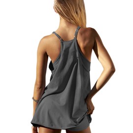 UNIANKIYA Womens Tennis Dress Workout Mini Dress with Built-in Romper Sleeveless Spaghetti Straps Athletic Golf Dress Dark Grey