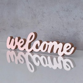 levandeo Lettering Welcome L31 cm Pastel Pink Wooden Table Decoration Stand Home Decoration
